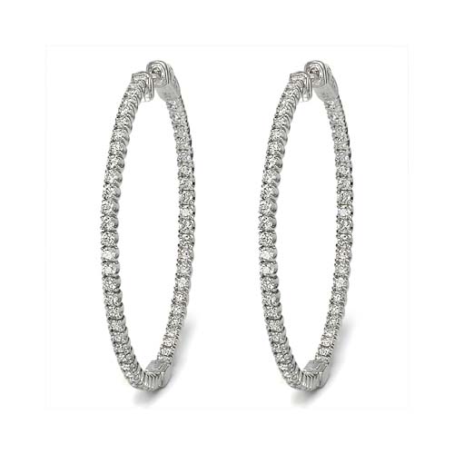 2.75 ct F SI1 ROUND CUT DIAMOND HOOP EARRINGS 14k WG